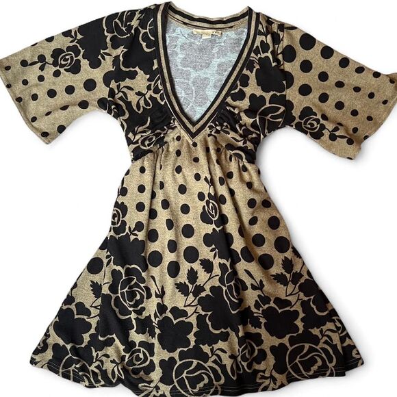 Forever 21 Dresses & Skirts - Vintage Forever 21 Y2K Neutral Tan & Black Mixed Media Knit Babydoll Mini Dress